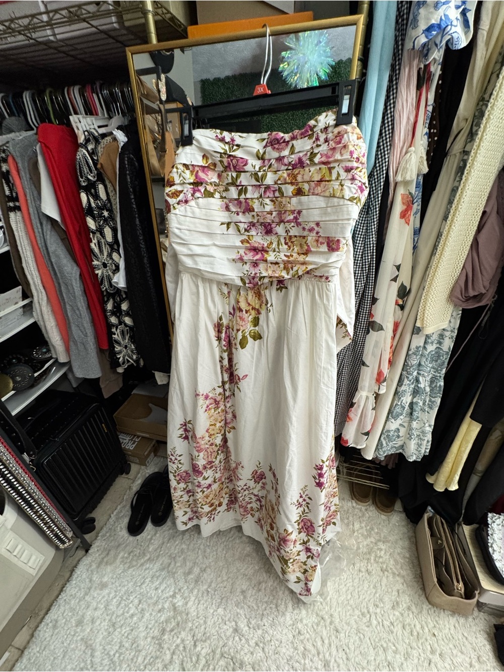 Tart Strapless White Floral Pleated Sundress